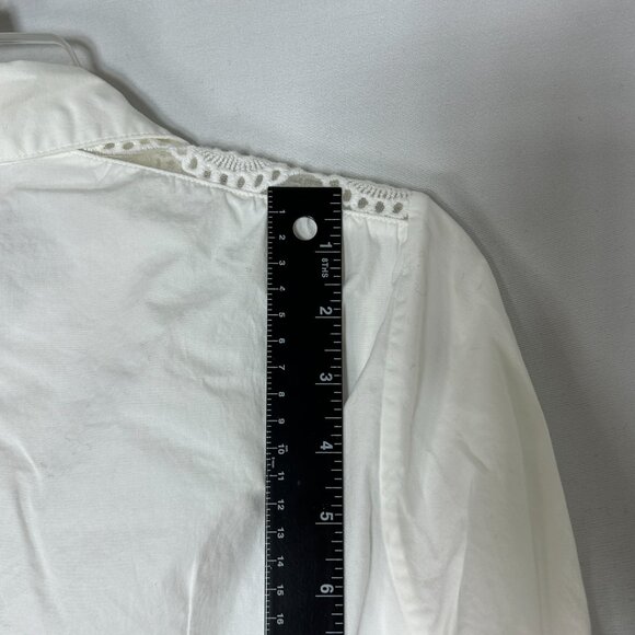 Anne Fontaine LADIES BLOUSE 42 10 WHITE CREAM EYELET CROCHET SHEER BUTTON UP - Picture 7 of 14